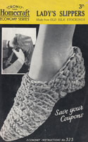 vintage ladies slippers from Homcraft no 323 made from strips of stockings 1940s