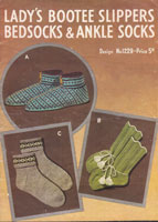vintage bed sock, slippers and ankle sock knitting pattern from 1940s