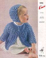 vintage baby jacket  and bonnet crochet pattern 1970s