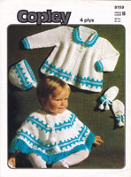 Copley9159 Baby poncho jacket bonnet and mittens crochet knitting pattern