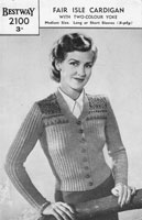 vintage ladies cardigna with fair isle yoke design 1940s bestway 2100