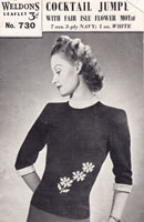 ladies weldon 730 knitting pattern for jumper with fair flower motif