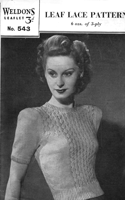 vintage ladies weldons lace leaf jumper knitting pattern 1940