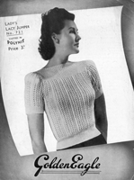 vintage ladies jumper knitting pattern from 1940s Golden eagle 721