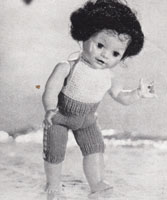 Great vintage doll knitting pattern. This is an outfit for the beach, sun top and crop jeans