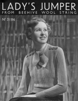 vintage ladies pretty jumper knitting pattern with rie neck from 1930s