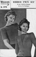 vintage ladies twinset knitting pattern 1940s