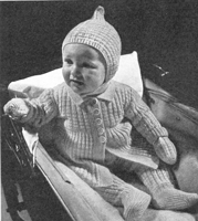 vintage pram set knitting pattern with pixie hood knitting pattern from 1949