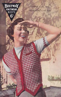 vintage ladies fair isle knitting pattern for jumper with check bands and lovely check waistcoat