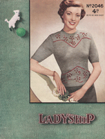 vintage ladies embroidered jumper knitting pattern from 1940s