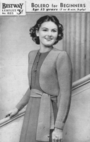 vintage garter stitch bolero with tie waist knitting pattern 1930s Bestway 623