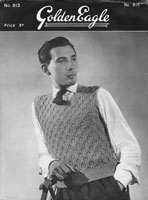 vintage knitting mens round neck slip over tank top cable jumper 1940s