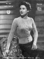 vintage ladies cardigan knitting pattern from 1940s