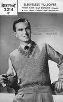 vintage knitting pattern for mens fair isle tank top 1940s
