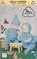 Great vintage knitting pattern for dolls set. This simple to knit little set for boy or girl is in 4ply and fits 11 inch dolls