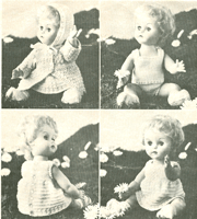 Great vintage dolls knitting pattern. This little set is knitted in 4ply to fit 12"-14" and 14"-16" dolls