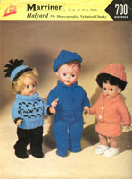 Lovely vintage knitting pattern for dolls. Instructions for three outfits to fit 12" and 14" dolls
