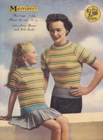Great mother and daughter vintage knitting patternin pretty stripes