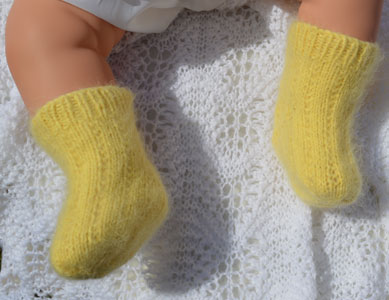 vintage angora hand knitted yellow socks