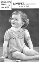 vintage knitting pattern for little romper 1940s