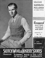 vintage man's cable slipover knitting pattern tank top 1930s