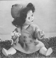 Great vintage dolls knitting pattern. There are instuctions for this set of hat, jacket and skirt, plus trousers