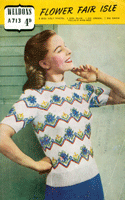 vintage flower fair isle ladies jumper knitting pattern