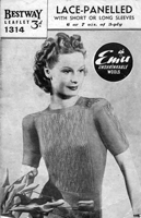 vintage ladies lace panel jumper knitting pattern from 1940s