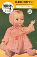 Fabulous vintage knitting pattern for 20" doll. Dress, jacket, bonnet, knickers and slippers 